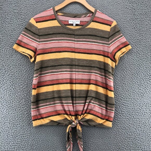 Madewell Shirt Womens Medium TeXTURE & THREAD Multicolor Stripe Tied Front Tee - Picture 1 of 10